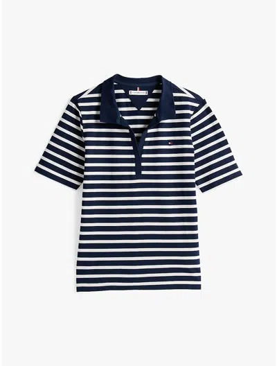 Tommy Hilfiger 1985 Regular Pique Stripe Womens Polo In Breton Desert Sky/ecru