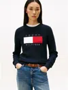 Tommy Hilfiger Heritage Flag Logo Sweater In Blue