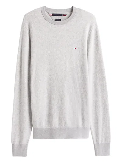 Tommy Hilfiger Herringbone Crew-neck Sweater In Gray
