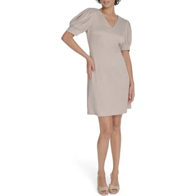 Tommy Hilfiger Herringbone Puff Sleeve Shift Dress In Gray