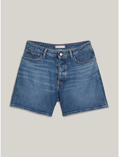 Tommy Hilfiger High Rise Denim Short In Denim Blue