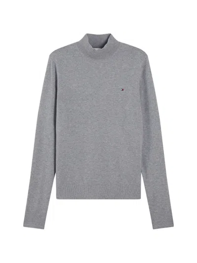 Tommy Hilfiger High-neck Logo-patch Sweater In Gray