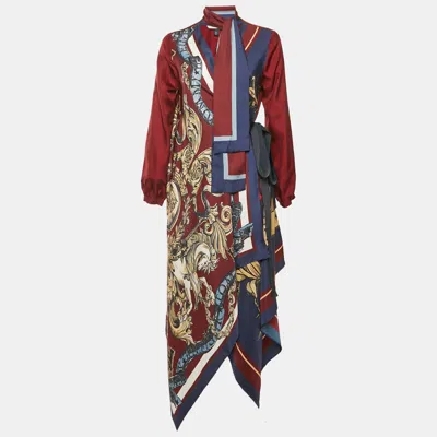 Pre-owned Tommy Hilfiger Hilfiger Collection Burgundy/blue Printed Silk Open Shrug S