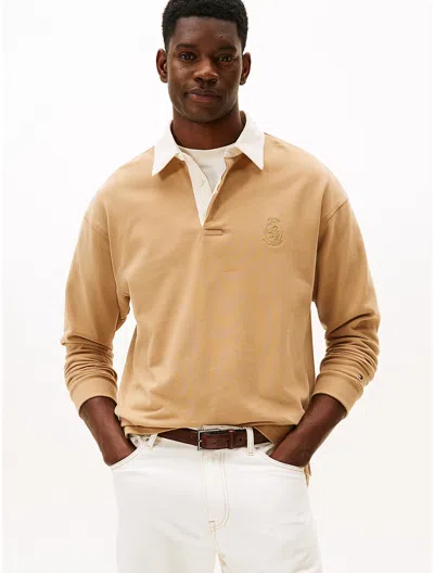 Tommy Hilfiger Hilfiger Crest Brushed Rugby In Brown