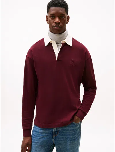 Tommy Hilfiger Crest Logo Long Sleeve Rugby Polo Shirt In White