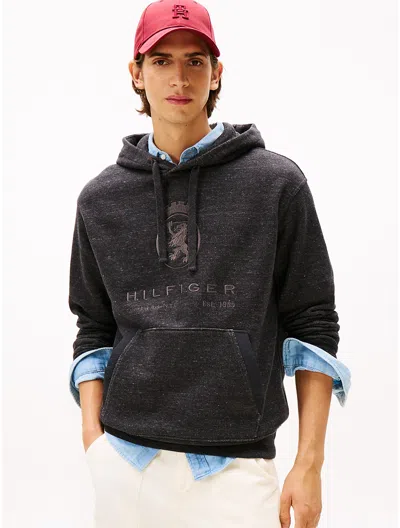 Tommy Hilfiger Hilfiger Crest Logo Heathered Hoodie In Black