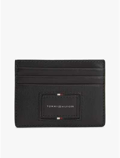 Tommy Hilfiger Hilfiger Logo Leather Card Holder In Black