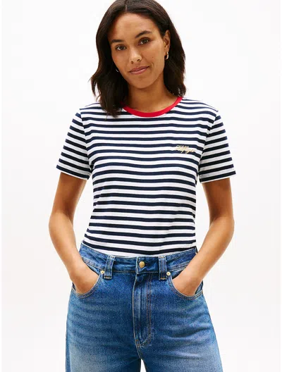 Tommy Hilfiger Hilfiger Script Logo Stripe T In Brown