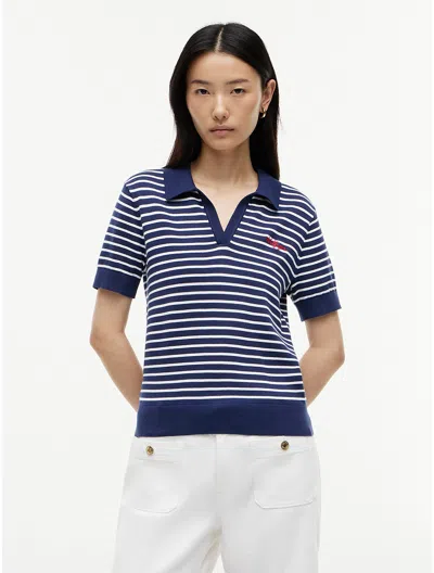 Tommy Hilfiger Hilfiger Script Striped Sweater Polo In Blue