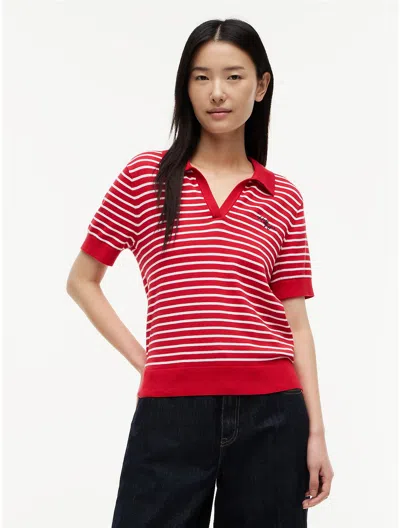 Tommy Hilfiger Hilfiger Script Striped Sweater Polo In Red