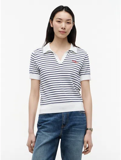 Tommy Hilfiger Hilfiger Script Striped Sweater Polo In White