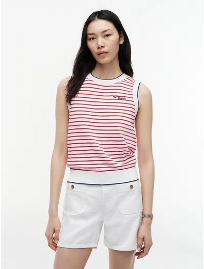 Tommy Hilfiger Hilfiger Script Striped Sweater Vest In White