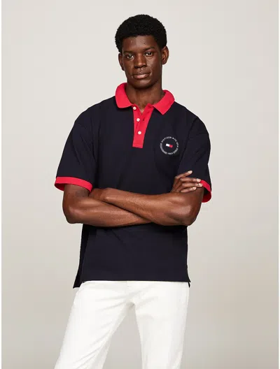 Tommy Hilfiger Hilfiger Team Regular Fit Flag Polo In Navy