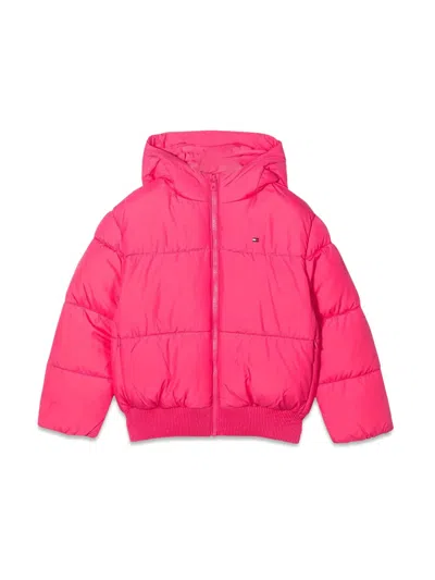 Tommy Hilfiger Mini Hood Branded Puffer Jacket For Girls In Pink