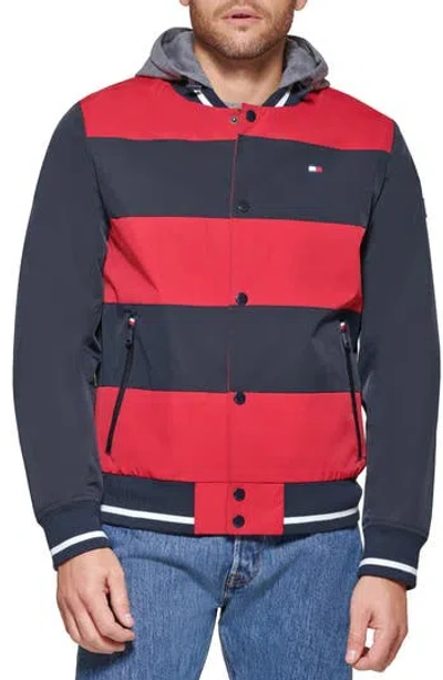 Tommy Hilfiger Hooded Bomber Jacket In Navy/red