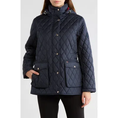 Tommy Hilfiger Hooded Diamond Quilted Jacket In Blue