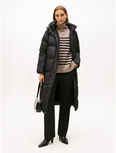 Tommy Hilfiger Hooded Down Long Coat In Black