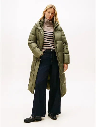 Tommy Hilfiger Hooded Down Long Coat In Gray