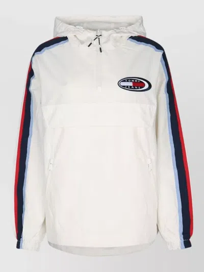 Tommy Hilfiger Hooded Jacket Elastic Cuffs Side Stripes In White