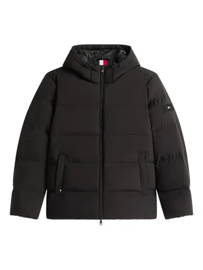 Tommy Hilfiger Hooded Logo-patch Padded Jacket In Black