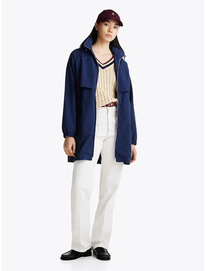 Tommy Hilfiger Hooded Long Windbreaker In Night Sky