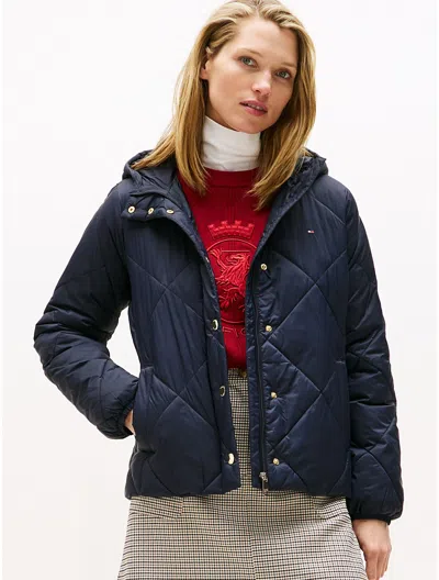 Tommy Hilfiger Hooded Quilted Jacket In Blue