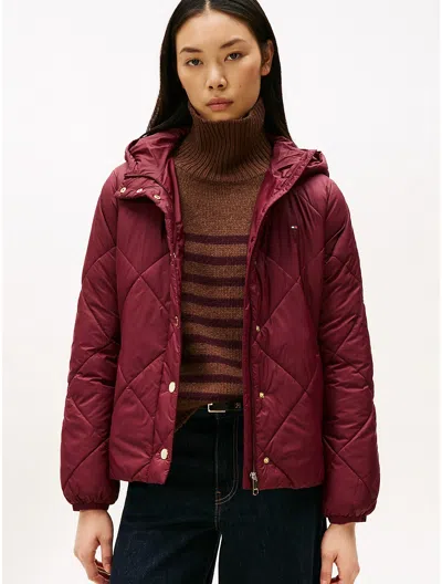 Tommy Hilfiger Hooded Quilted Jacket In Burgundy