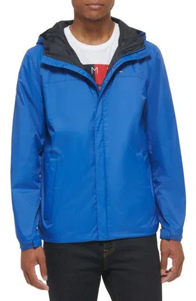 Tommy Hilfiger Hooded Rain Slicker Jacket In Blue