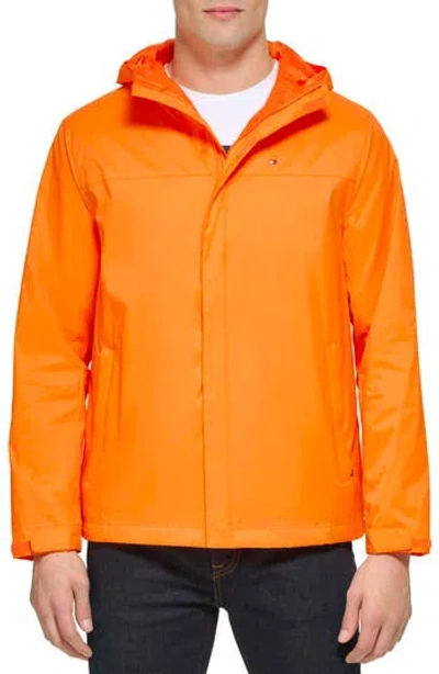 Tommy Hilfiger Hooded Rain Slicker Jacket In Caution Orange