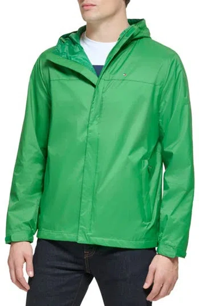 Tommy Hilfiger Hooded Rain Slicker Jacket In Marine Green
