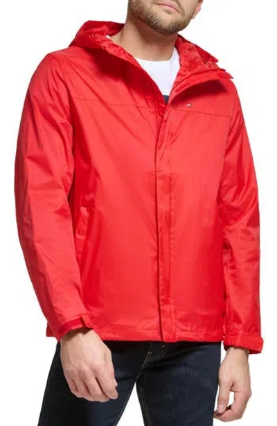 Tommy Hilfiger Hooded Rain Slicker Jacket In Mars Red