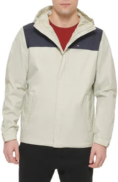 Tommy Hilfiger Hooded Rain Slicker Jacket In Navy/ice