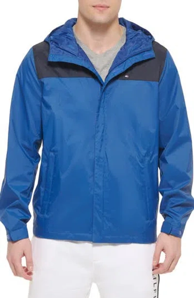 Tommy Hilfiger Hooded Rain Slicker Jacket In Navy/ocean