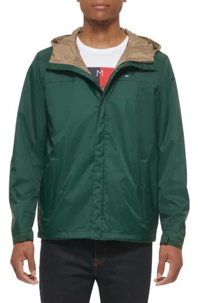 Tommy Hilfiger Hooded Rain Slicker Jacket In Pine