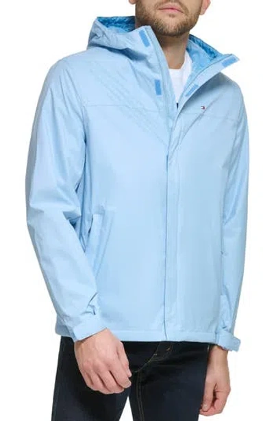 Tommy Hilfiger Hooded Rain Slicker Jacket In Powder Blue