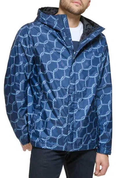Tommy Hilfiger Hooded Rain Slicker Jacket In Rope Print Combo