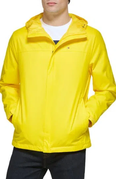 Tommy Hilfiger Hooded Rain Slicker Jacket In Yellow Check