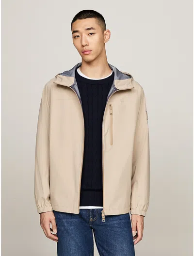 Tommy Hilfiger Hooded Tech Waterproof Windbreaker In Beige