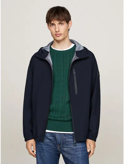 Tommy Hilfiger Hooded Tech Waterproof Windbreaker In Navy