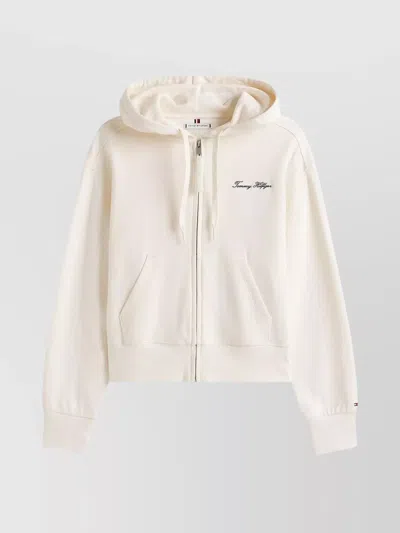 TOMMY HILFIGER HOODED ZIP-UP SWEATER FRONT POCKETS