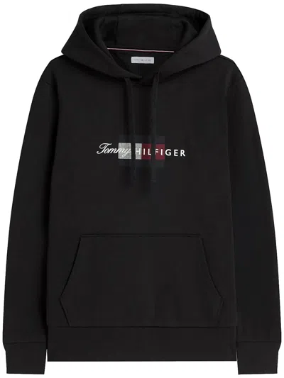 Tommy Hilfiger Logo-print Drawstring Hoodie In Black