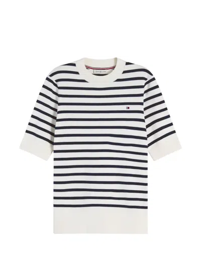 Tommy Hilfiger Horizontal-stripe Short-sleeve Sweater In White
