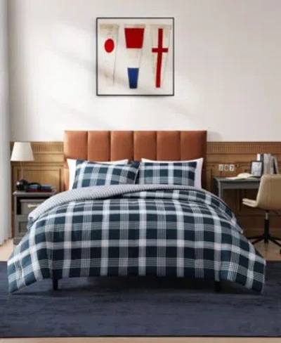 Tommy Hilfiger Huntingdon Plaid Washed Microfiber Comforter Sets In Blue