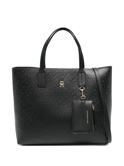 Tommy Hilfiger Icon Satchel Mono Tote Bag In Black