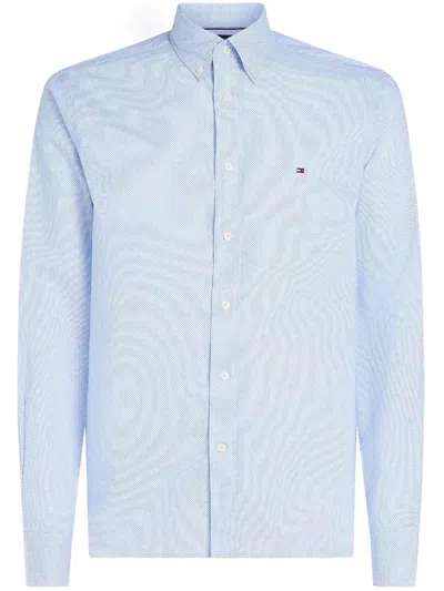 Tommy Hilfiger Flex Poplin Fake Solid Shirt Clothing In Blue