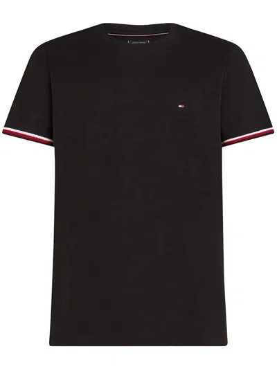 Tommy Hilfiger Tipped-sleeve Cotton T-shirt In Black