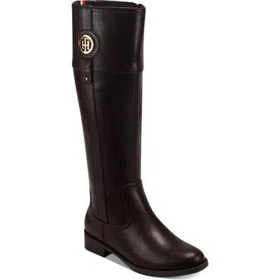 Tommy Hilfiger Imina Womens Faux Leather Wide Calf Riding Boots In Brown