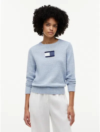Tommy Hilfiger Intarsia Flag Logo Crewneck Sweater In Blue
