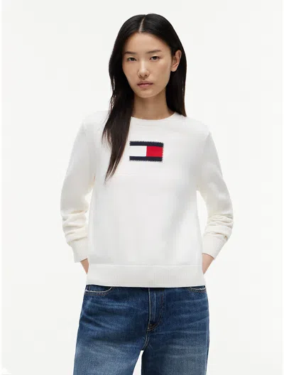 Tommy Hilfiger Intarsia Flag Logo Sweater In White