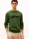 Tommy Hilfiger Intarsia Hilfiger Script Logo Sweater In Green